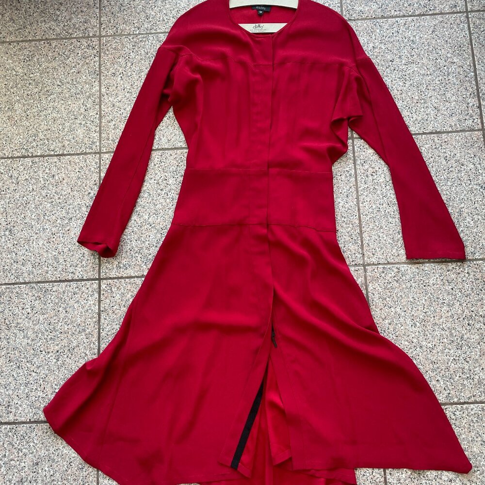 Zero + Maria Cornejo for Barneys New York Red Zippered Dress w/ Long Sleeves